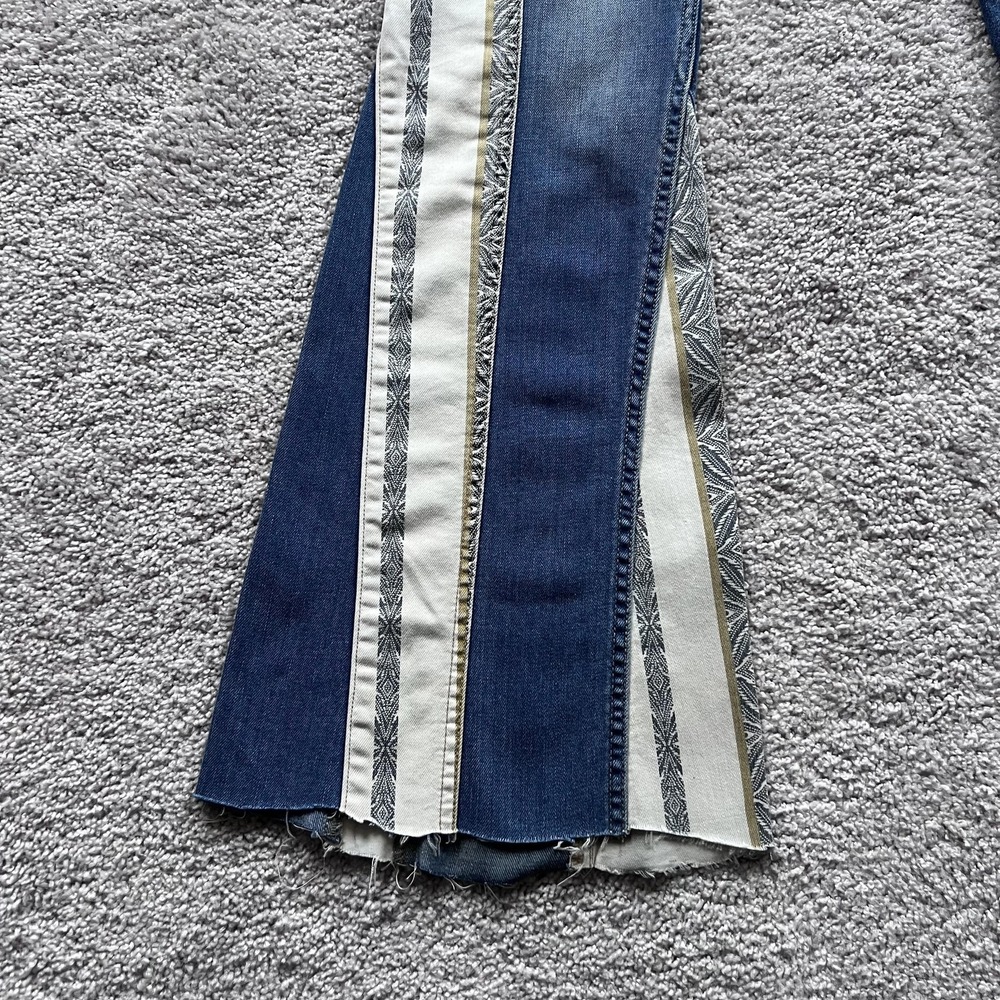 Free People Danica Boho Stripe Flare Jeans Womens 27 Blue Mid Rise‎ Raw Hem - Picture 4 of 16